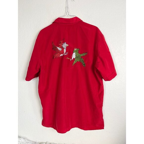 Scorpio USA Vintage Mens  Cuban Cigar Red Shirt Eagles Birds Fighting Embroidere - Picture 2 of 8